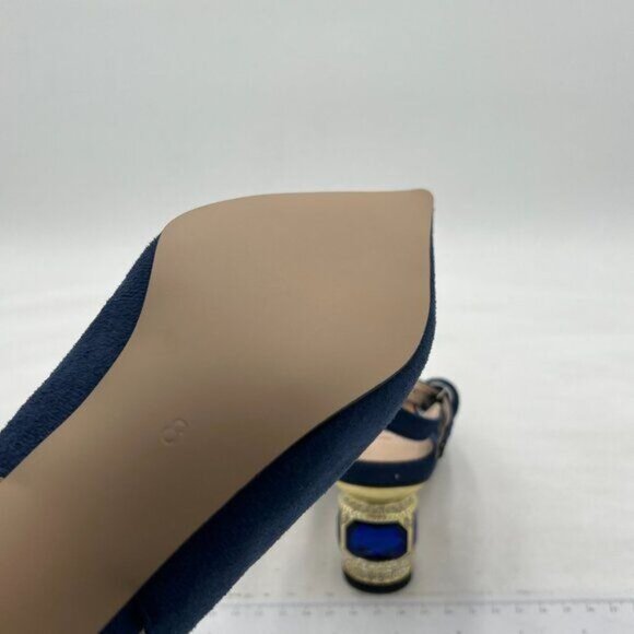 FSJ Women Pointed Toe Slingback Wedding Pumps Chunky Low Heel Rhinestone Sandals - Picture 6 of 8